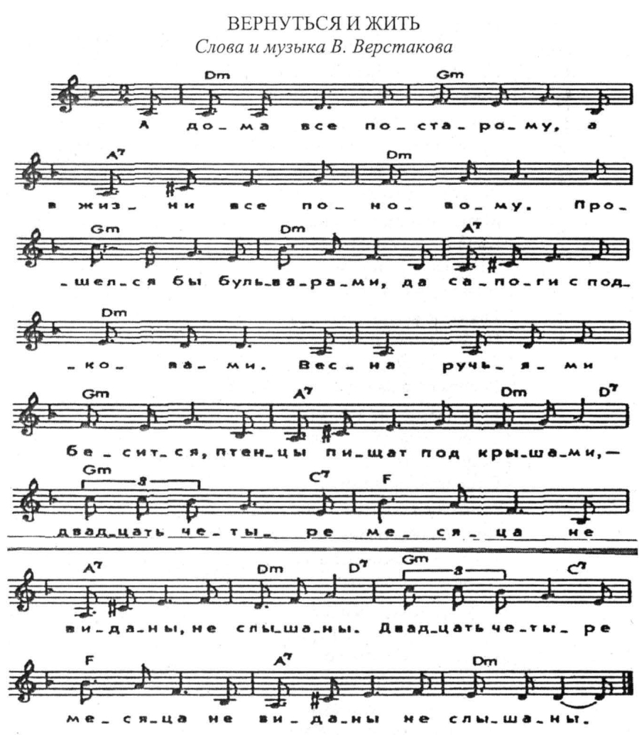 Вернуться и жить. В. Верстаков. Ноты